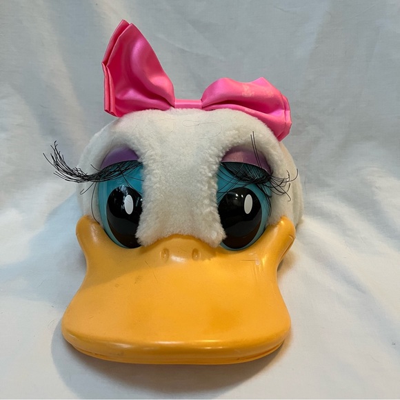 Vintage Disney World Daisy Duck hat pink bow eyelashes c1990s Disneyana